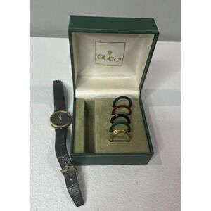 Vtg Gucci Bezels Interchangeable With Original Box And Watch Needs Battery/Band